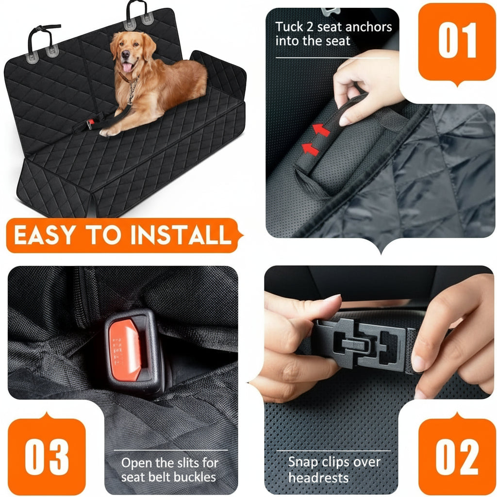 Dog Car Seat Cover, Back Seat Cover for Dogs Pet Car Seat Protector Waterproof Bench Car Seat Cover, Non-Slip Reat Seat Cover Fits Middle Armrest for Most Cars Trucks Suvs - Black